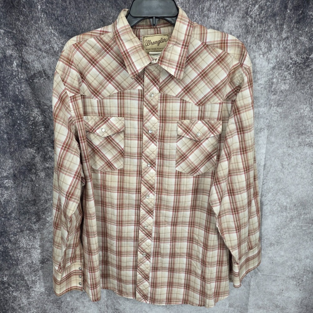 Wrangler Western Shirt Mens 2XL Plaid Pearl Snap Cowboy Rodeo Long Sleeve *